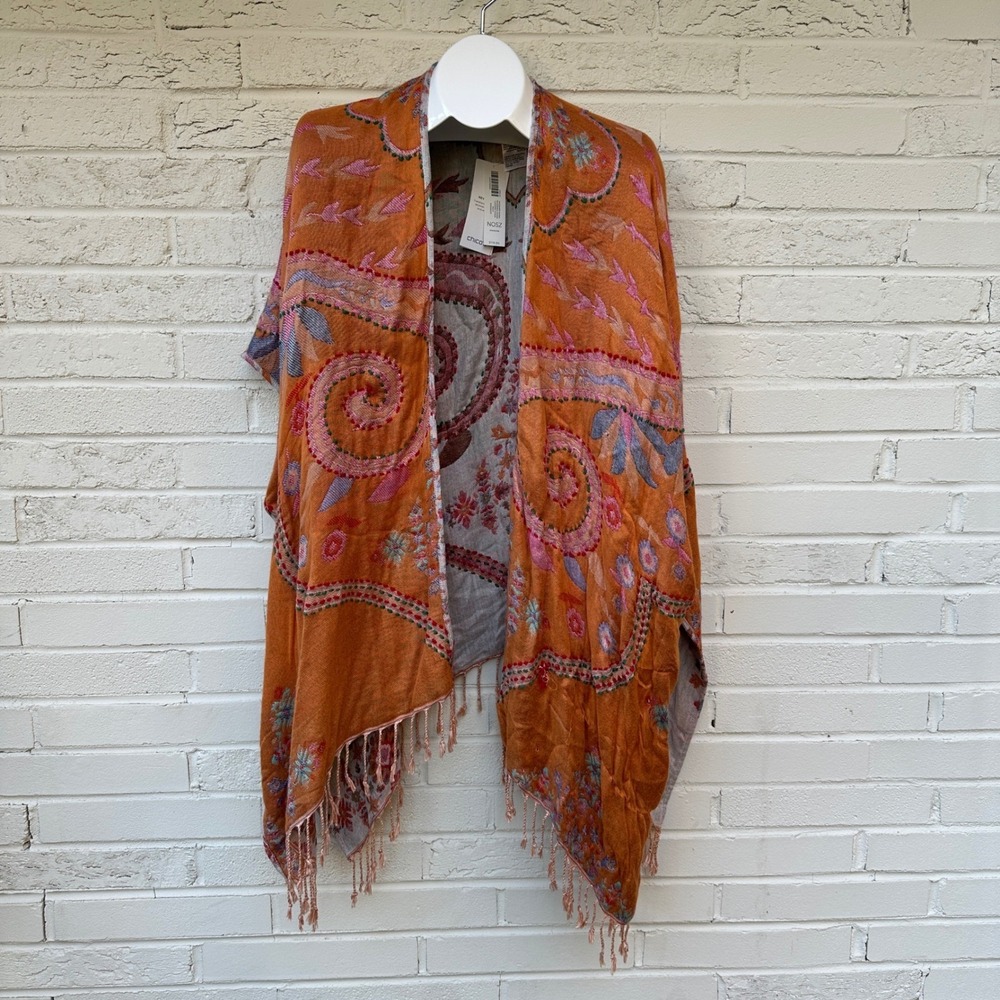 NEW Chico's Reversible Jacquard Ruana Open Front Duster OS Floral Paisley $119